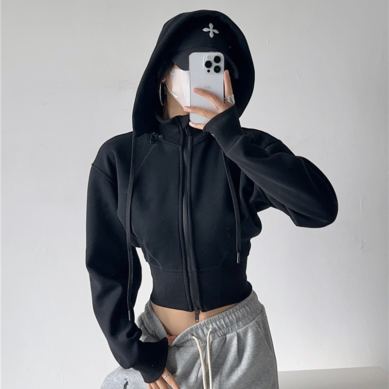 Street Fashion Zip Up Hoodie - Felpe Crop da Donna con Cappuccio