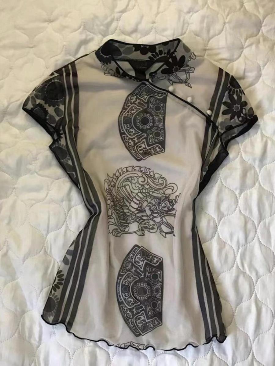 Street Fashion In Chinese - Elegante Top Stampato Modellante da Donna,
