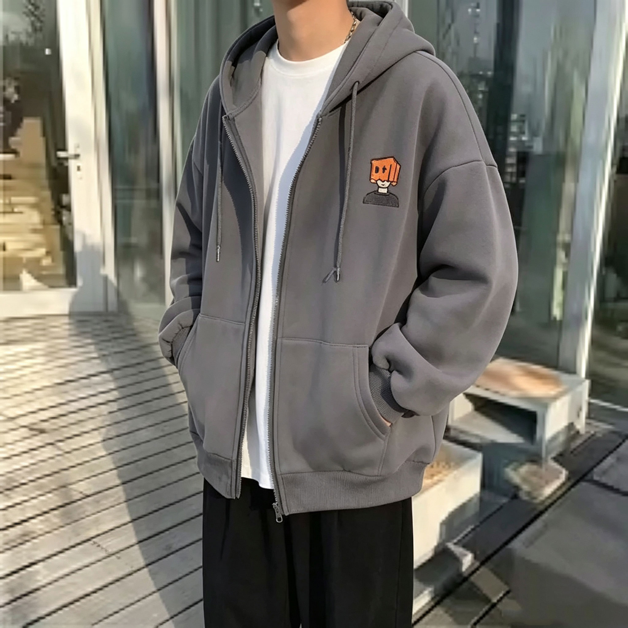 Street Fashion Zip Up Hoodie - Felpa con cappuccio da uomo High