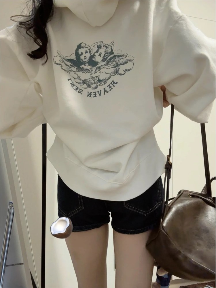 Street Fashion Zip Up Hoodie - Felpe con Zip Vintage Bianche da