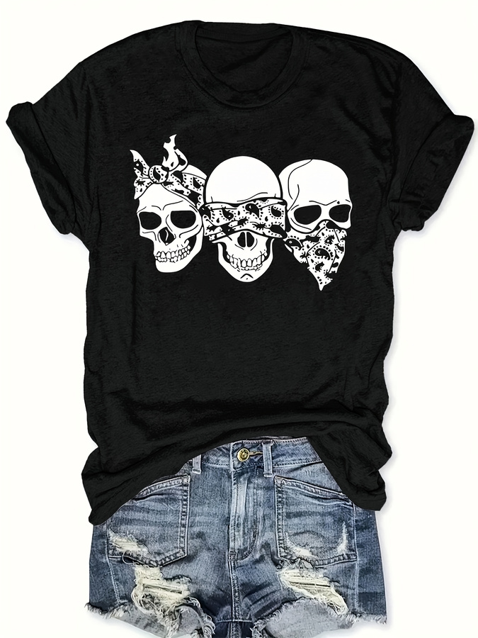 Italy Fashion Street - T-shirt Happy Cartoon Skull, vestibilità ampia,