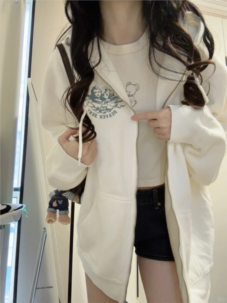 Felpe con Zip Vintage Bianche  - Street Fashion Zip Up Hoodie recensione e prezzo